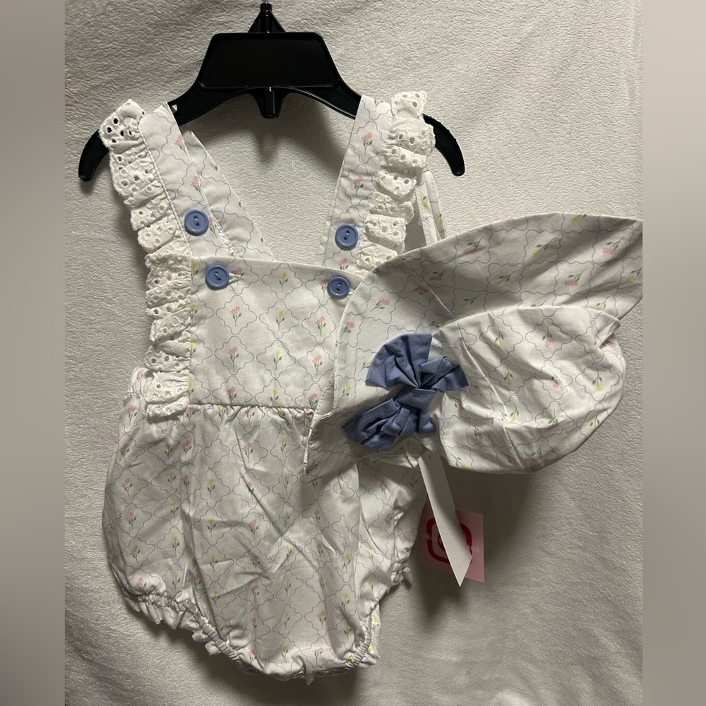 Rare Editions White Romper with Blue Accents